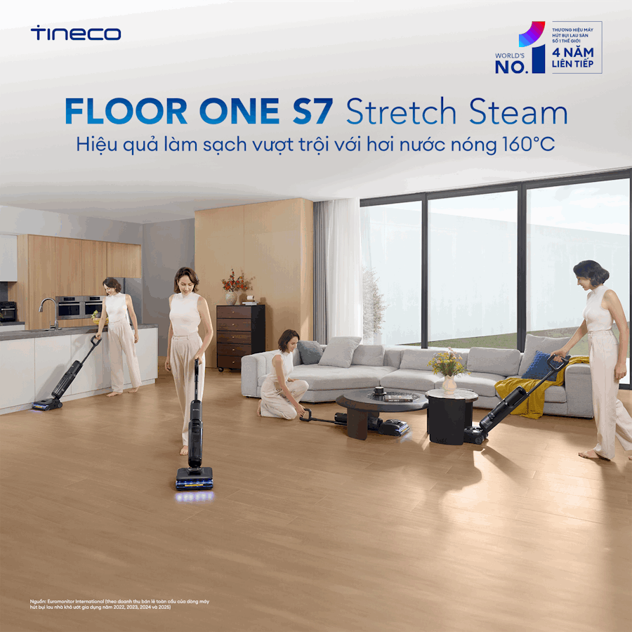 Máy hút bụi lau sàn khô ướt Tineco Floor One S7 Stretch Steam 